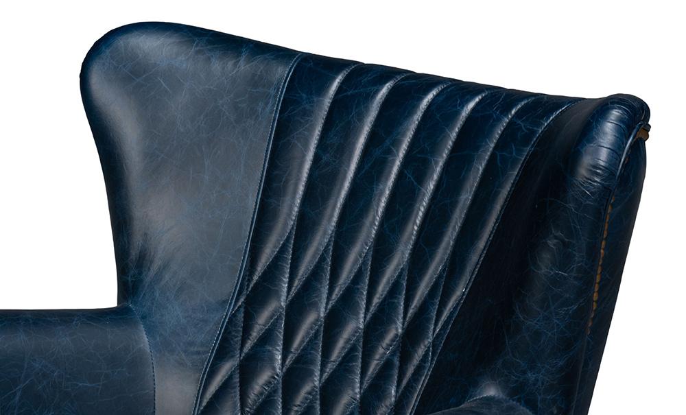 Sarreid Ltd - Bugatti Leather Swivel Chair, Blue - 54112 veiw 10