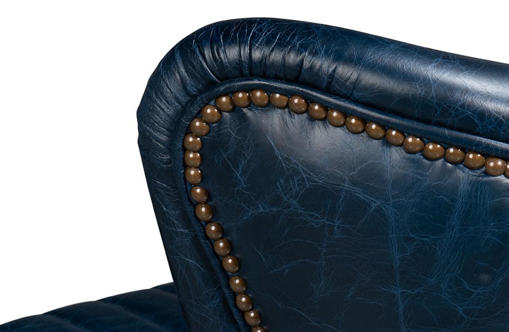 Sarreid Ltd - Bugatti Leather Swivel Chair, Blue - 54112 veiw 11