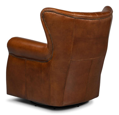 Sarreid Ltd - Bugatti Leather Swivel Chair, Cuba Brown - 54110 veiw 5