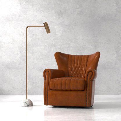 Sarreid Ltd - Bugatti Leather Swivel Chair - Brown - 53469 veiw 7