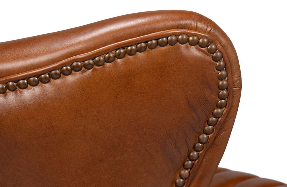 Sarreid Ltd - Bugatti Leather Swivel Chair, Cuba Brown - 54110 veiw 9