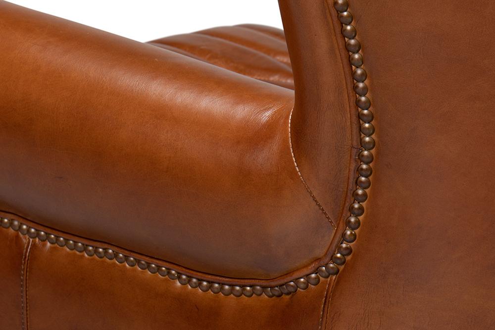 Sarreid Ltd - Bugatti Leather Swivel Chair, Cuba Brown - 54110 veiw 12