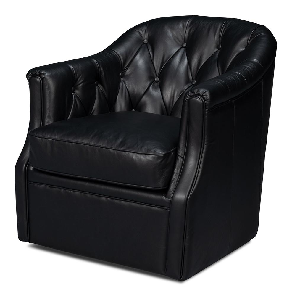 Sarreid Ltd - Coolidge Leather Swivel Chair, Black - 54116 veiw 1