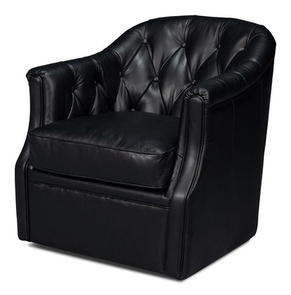 Sarreid Ltd - Coolidge Leather Swivel Chair, Black - 54116 veiw 1