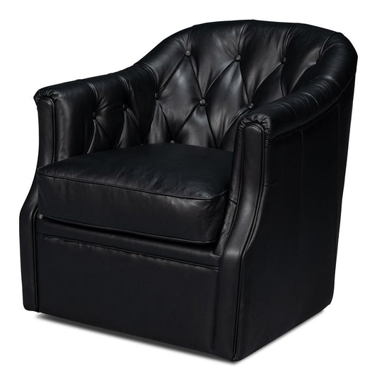 Sarreid Ltd - Coolidge Leather Swivel Chair, Black - 54116 veiw 1