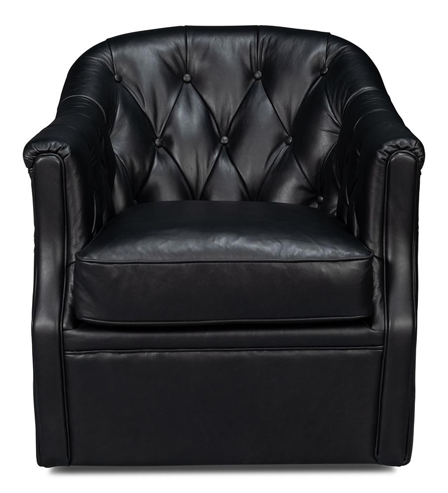 Sarreid Ltd - Coolidge Leather Swivel Chair, Black - 54116 veiw 2