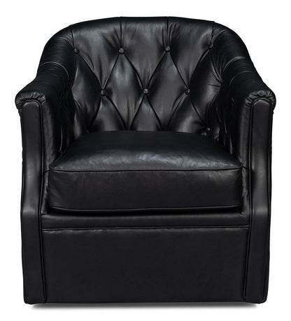 Sarreid Ltd - Coolidge Leather Swivel Chair, Black - 54116 veiw 2