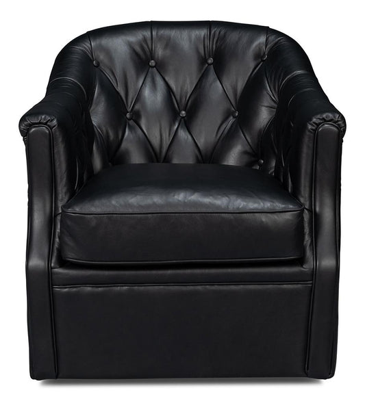 Sarreid Ltd - Coolidge Leather Swivel Chair, Black - 54116 veiw 2