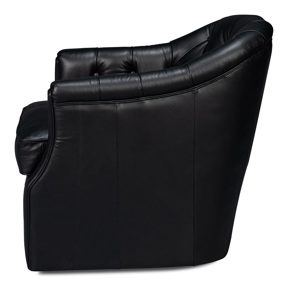 Sarreid Ltd - Coolidge Leather Swivel Chair, Black - 54116 veiw 3