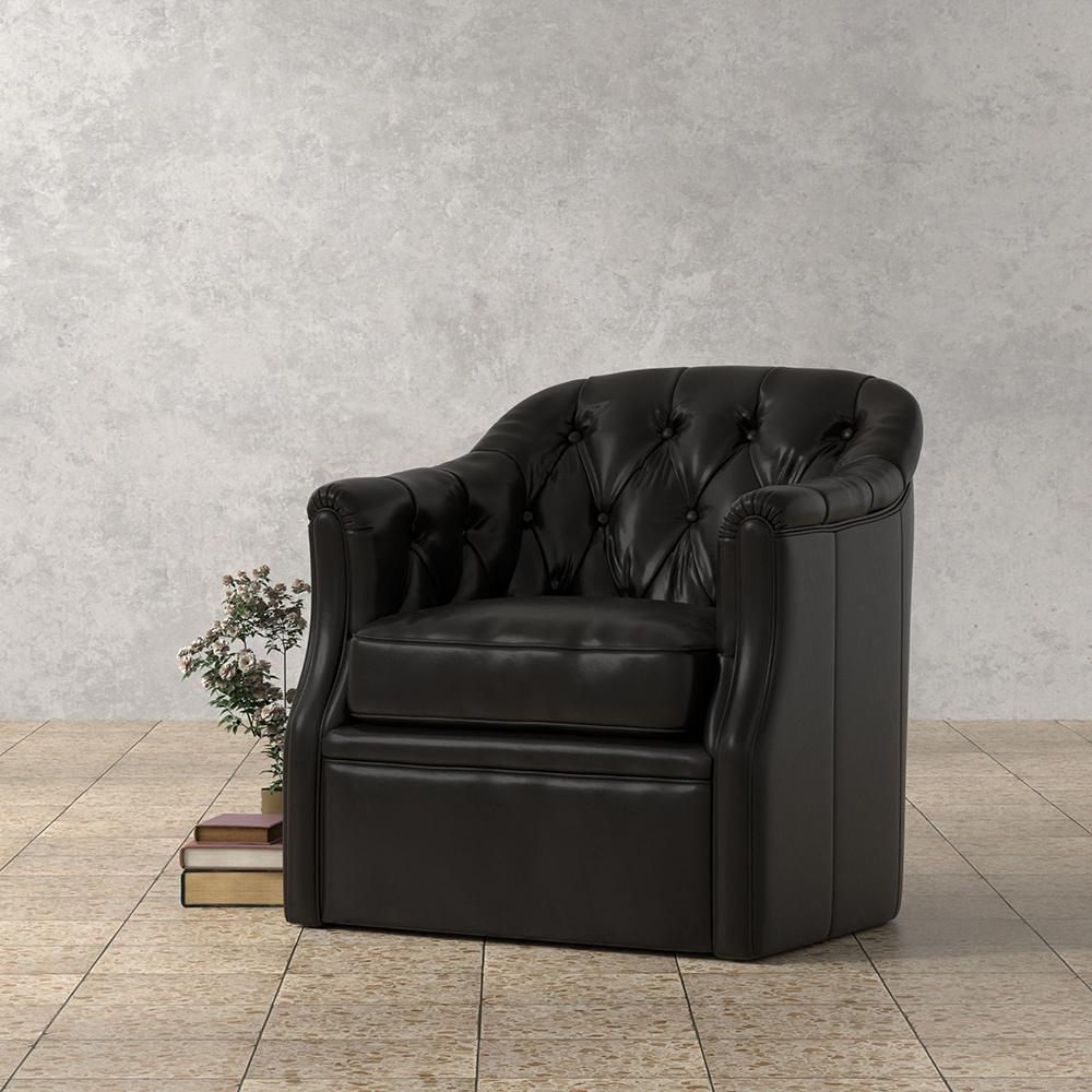 Sarreid Ltd - Coolidge Leather Swivel Chair, Black - 54116 veiw 7