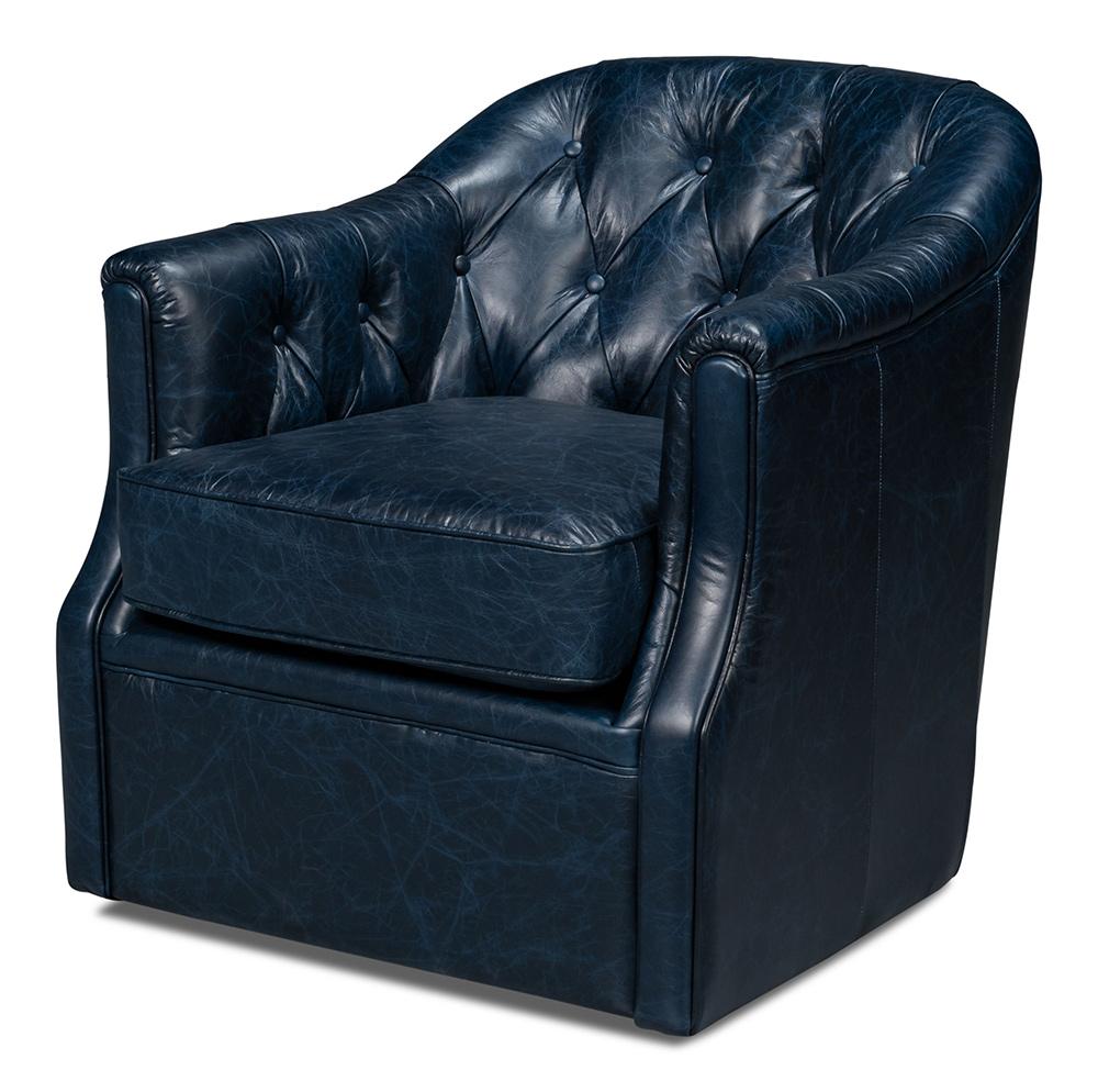 Sarreid Ltd - Coolidge Leather Swivel Chair, Blue - 54115 veiw 1