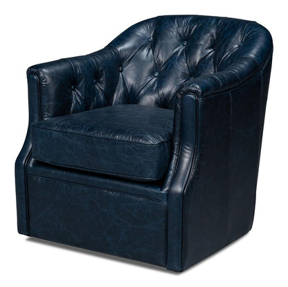 Sarreid Ltd - Coolidge Leather Swivel Chair, Blue - 54115 veiw 1
