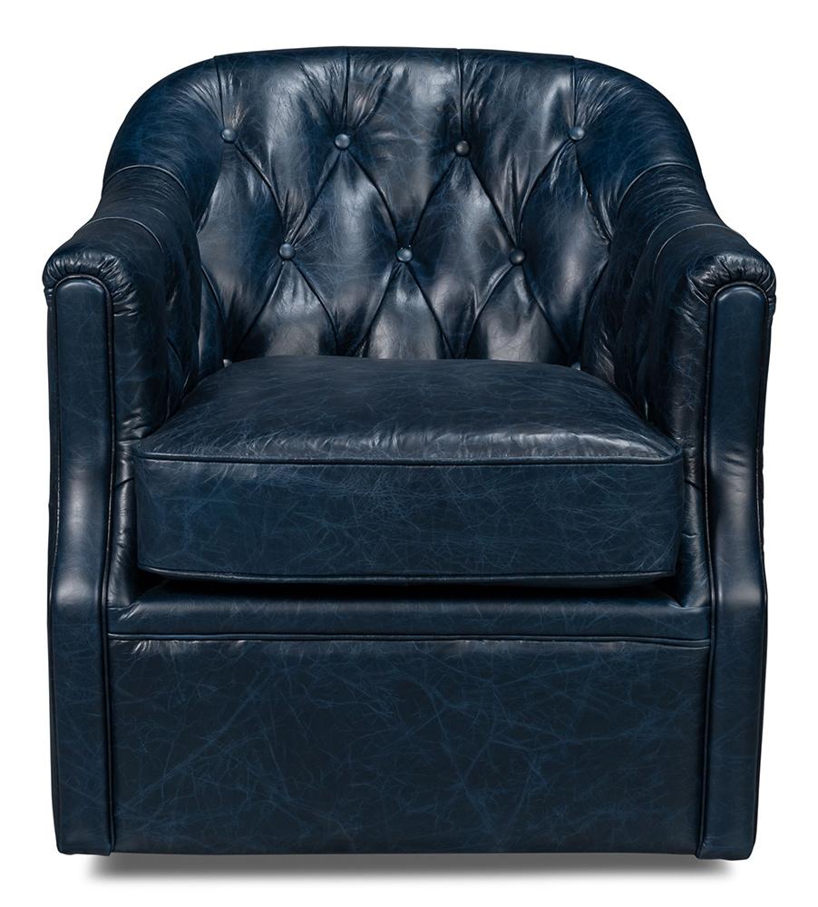 Sarreid Ltd - Coolidge Leather Swivel Chair, Blue - 54115 veiw 2