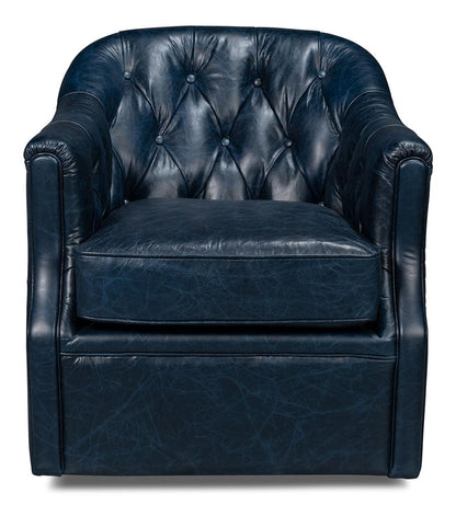 Sarreid Ltd - Coolidge Leather Swivel Chair, Blue - 54115 veiw 2