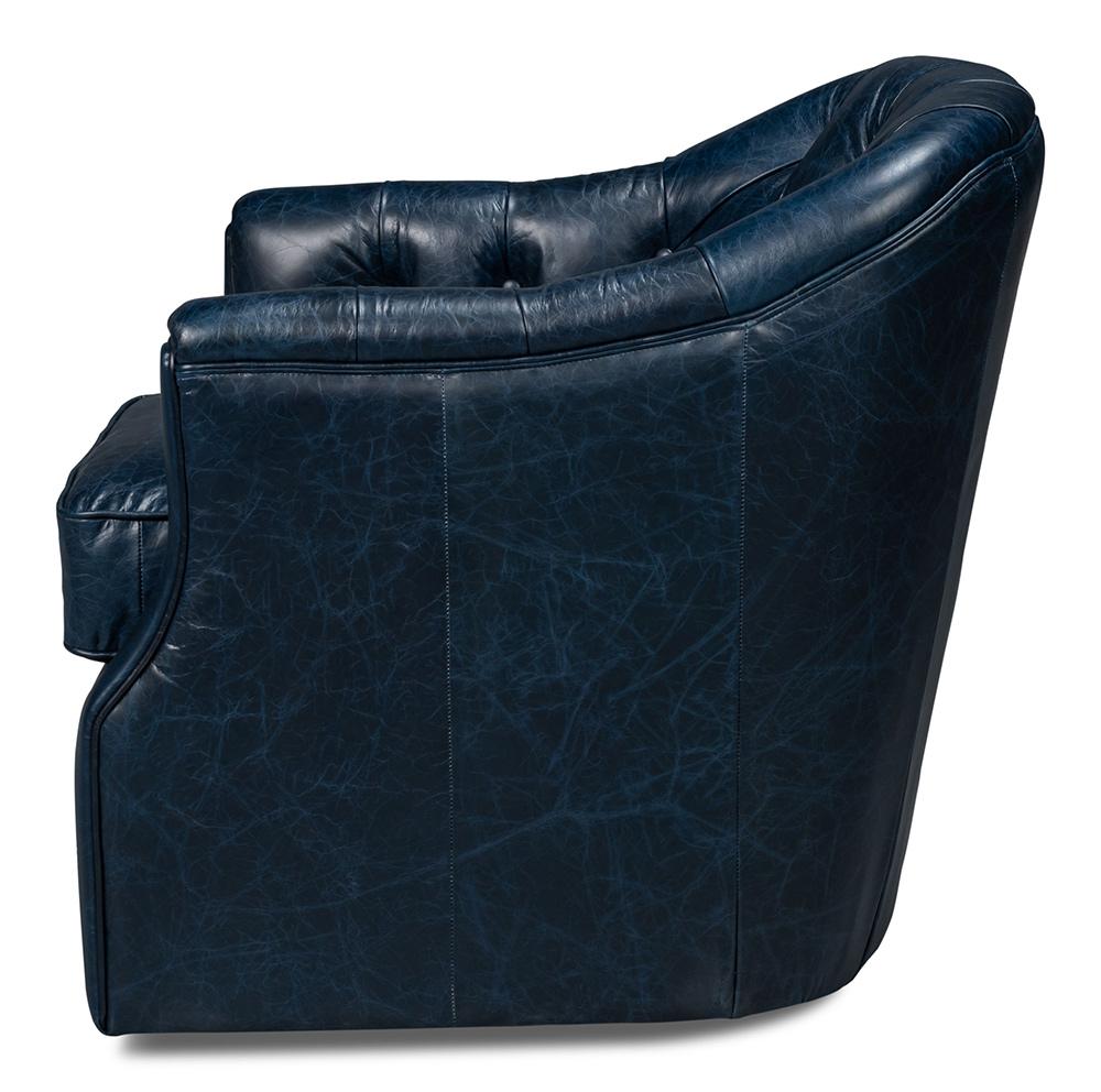 Sarreid Ltd - Coolidge Leather Swivel Chair, Blue - 54115 veiw 3