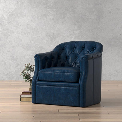 Sarreid Ltd - Coolidge Leather Swivel Chair, Blue - 54115 veiw 7