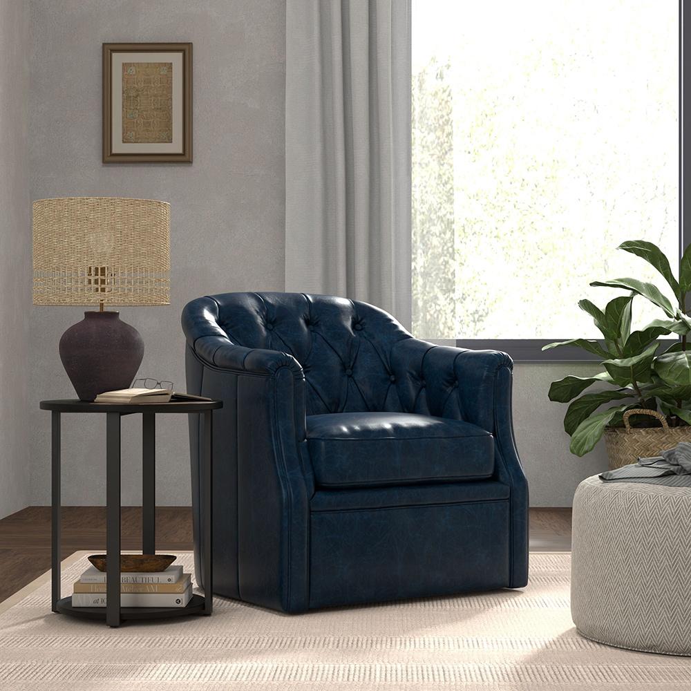 Sarreid Ltd - Coolidge Leather Swivel Chair, Blue - 54115 veiw 8