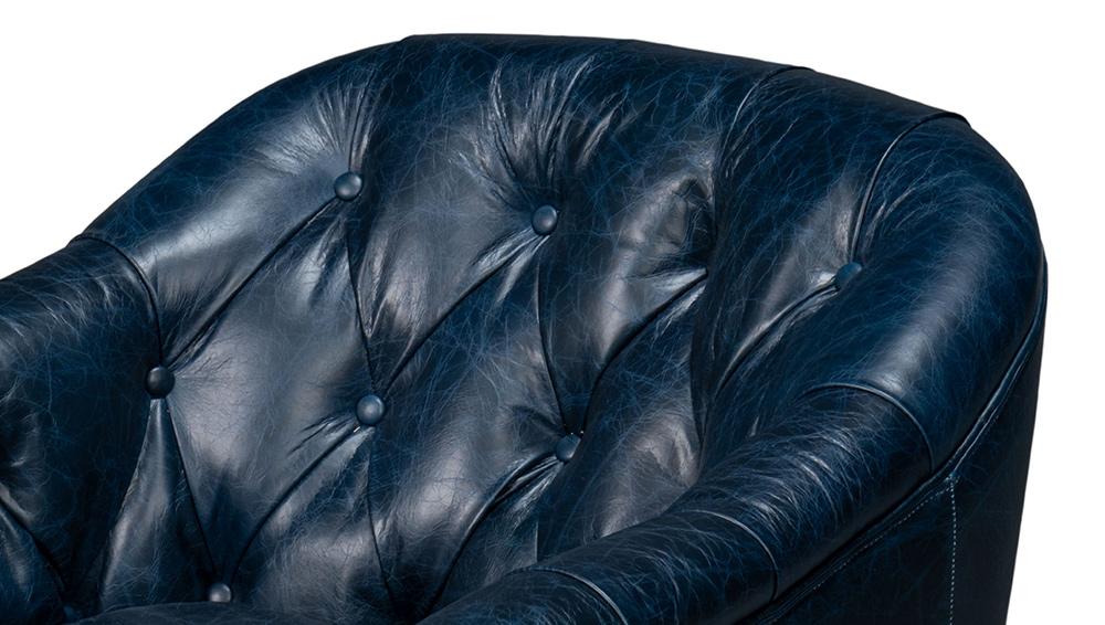 Sarreid Ltd - Coolidge Leather Swivel Chair, Blue - 54115 veiw 10
