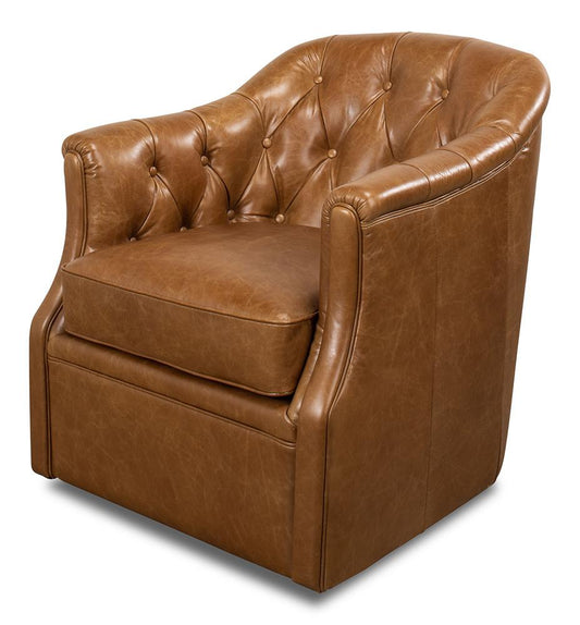 Sarreid Ltd - Coolidge Leather Swivel Chair, Cuba Brn - 53470 veiw 1