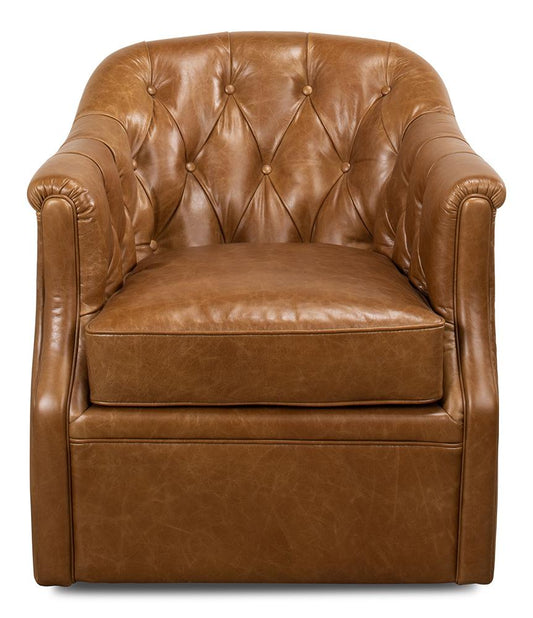 Sarreid Ltd - Coolidge Leather Swivel Chair, Cuba Brn - 53470 veiw 2