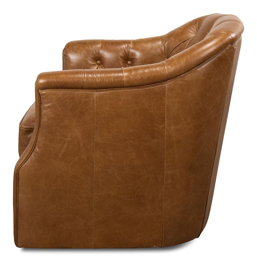 Sarreid Ltd - Coolidge Leather Swivel Chair, Cuba Brn - 53470 veiw 3