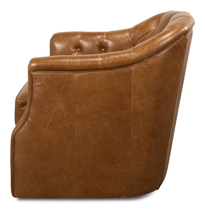 Sarreid Ltd - Coolidge Leather Swivel Chair, Cuba Brn - 53470 veiw 3