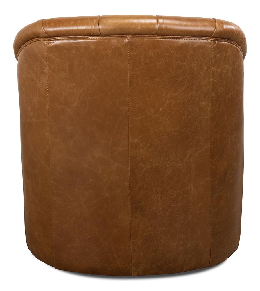 Sarreid Ltd - Coolidge Leather Swivel Chair, Cuba Brn - 53470 veiw 4