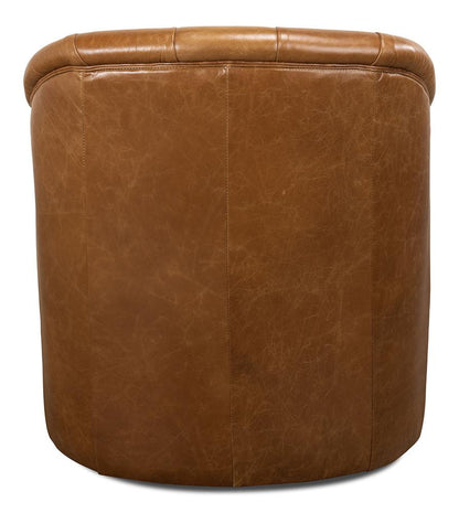 Sarreid Ltd - Coolidge Leather Swivel Chair, Cuba Brn - 53470 veiw 4