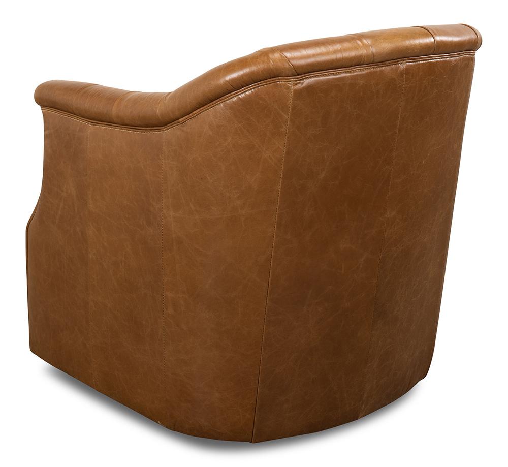 Sarreid Ltd - Coolidge Leather Swivel Chair, Cuba Brn - 53470 veiw 5