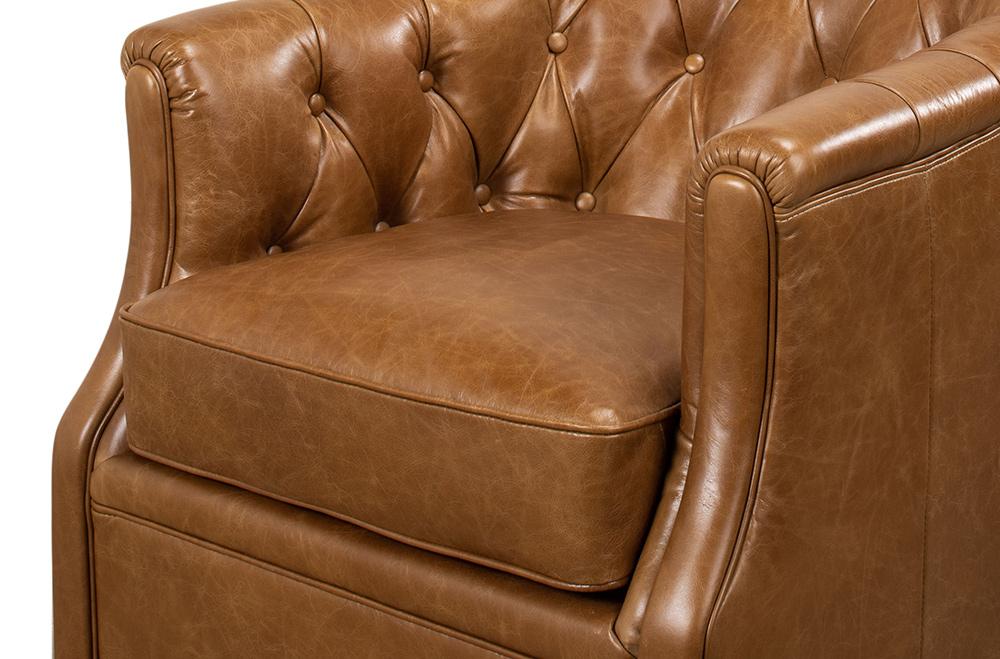 Sarreid Ltd - Coolidge Leather Swivel Chair, Cuba Brn - 53470 veiw 6