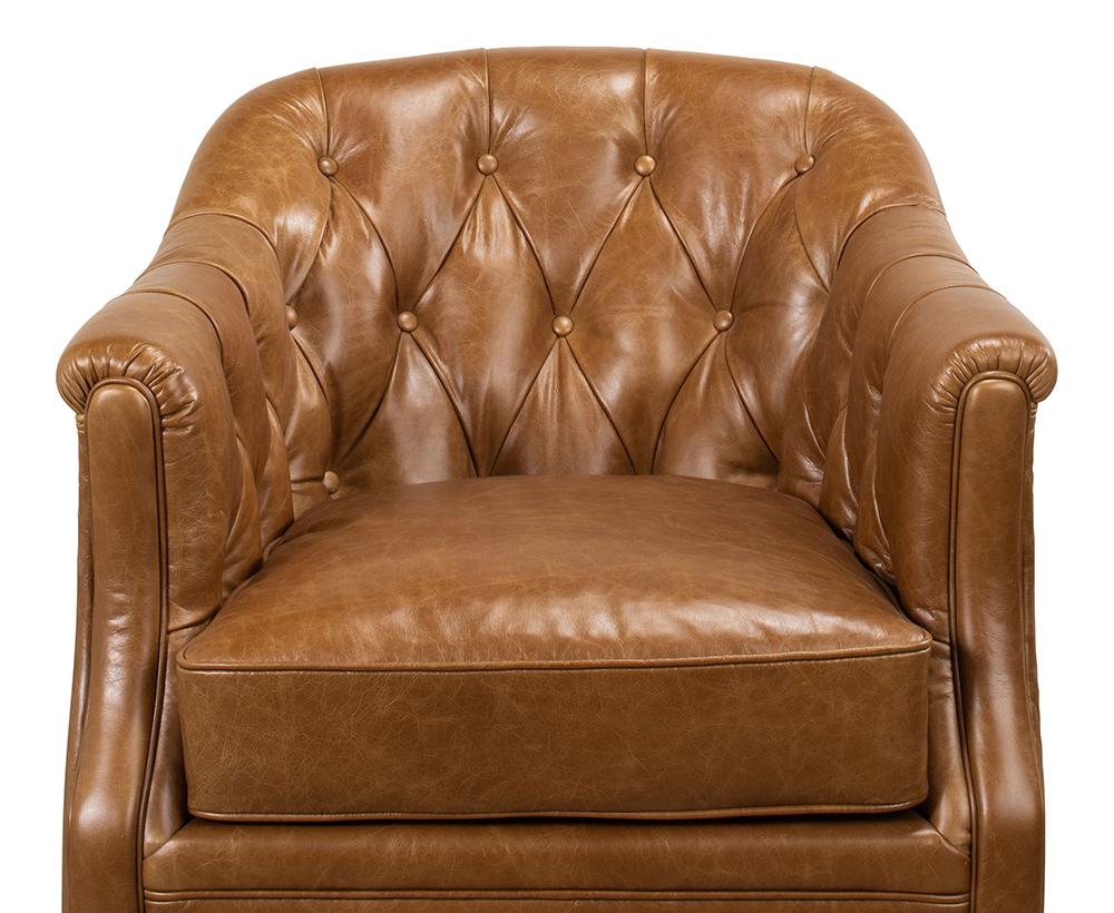 Sarreid Ltd - Coolidge Leather Swivel Chair, Cuba Brn - 53470 veiw 7