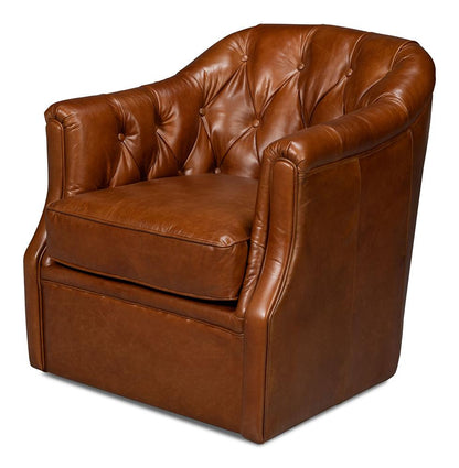 Sarreid Ltd - Coolidge Leather Swivel Chair,Havana Brn - 54114 veiw 1
