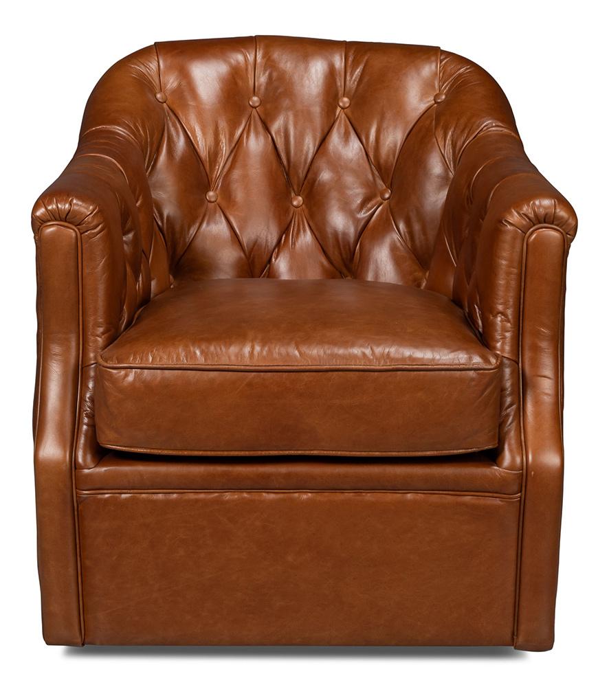 Sarreid Ltd - Coolidge Leather Swivel Chair,Havana Brn - 54114 veiw 2