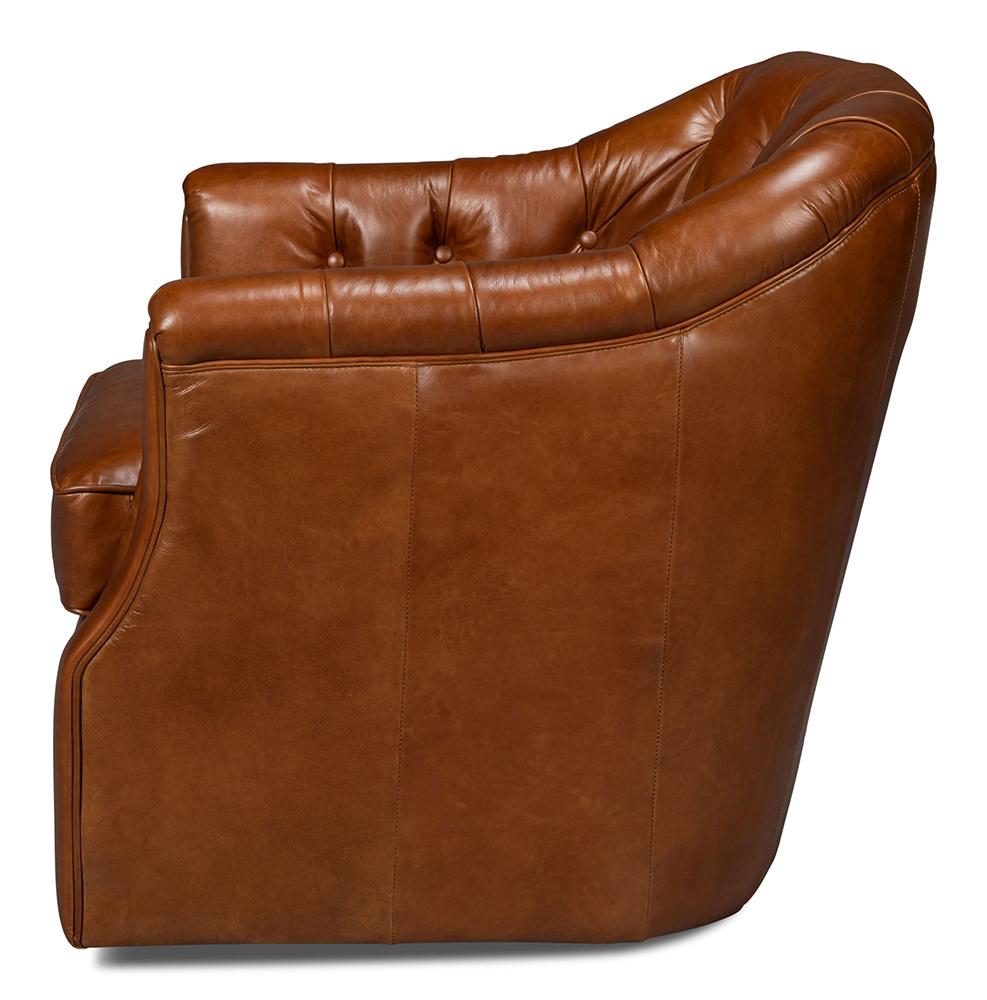 Sarreid Ltd - Coolidge Leather Swivel Chair,Havana Brn - 54114 veiw 3