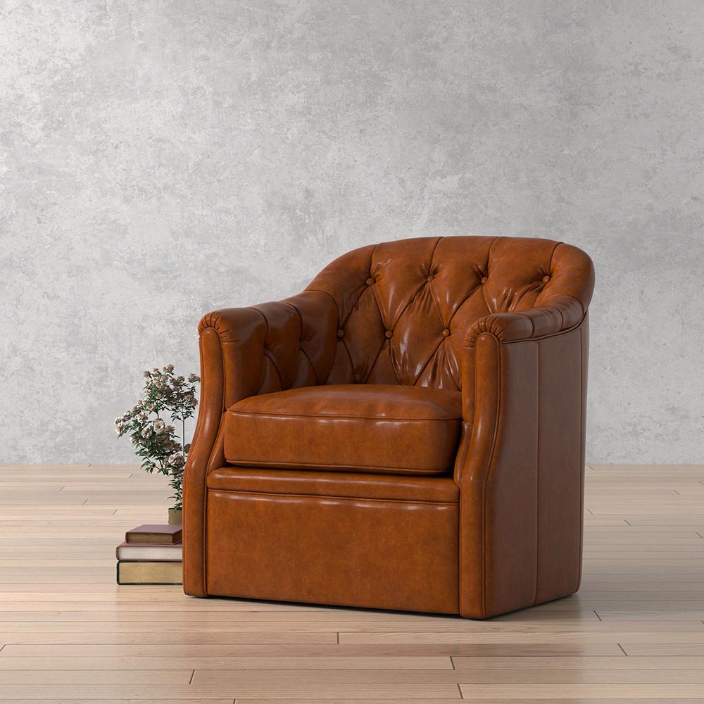 Sarreid Ltd - Coolidge Leather Swivel Chair,Havana Brn - 54114 veiw 7