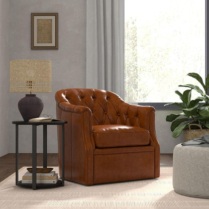 Sarreid Ltd - Coolidge Leather Swivel Chair,Havana Brn - 54114 veiw 8