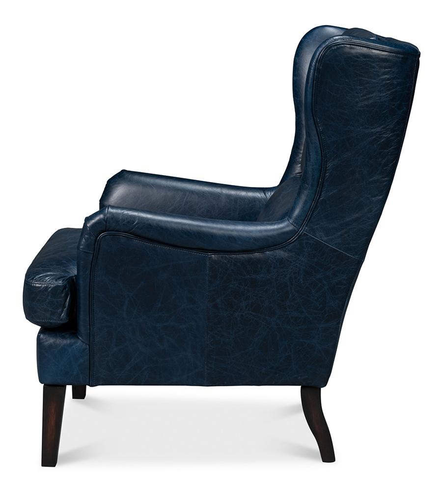 Sarreid Ltd - Elite Wing Lounge Chair, Chateau Blue - 54121 veiw 3