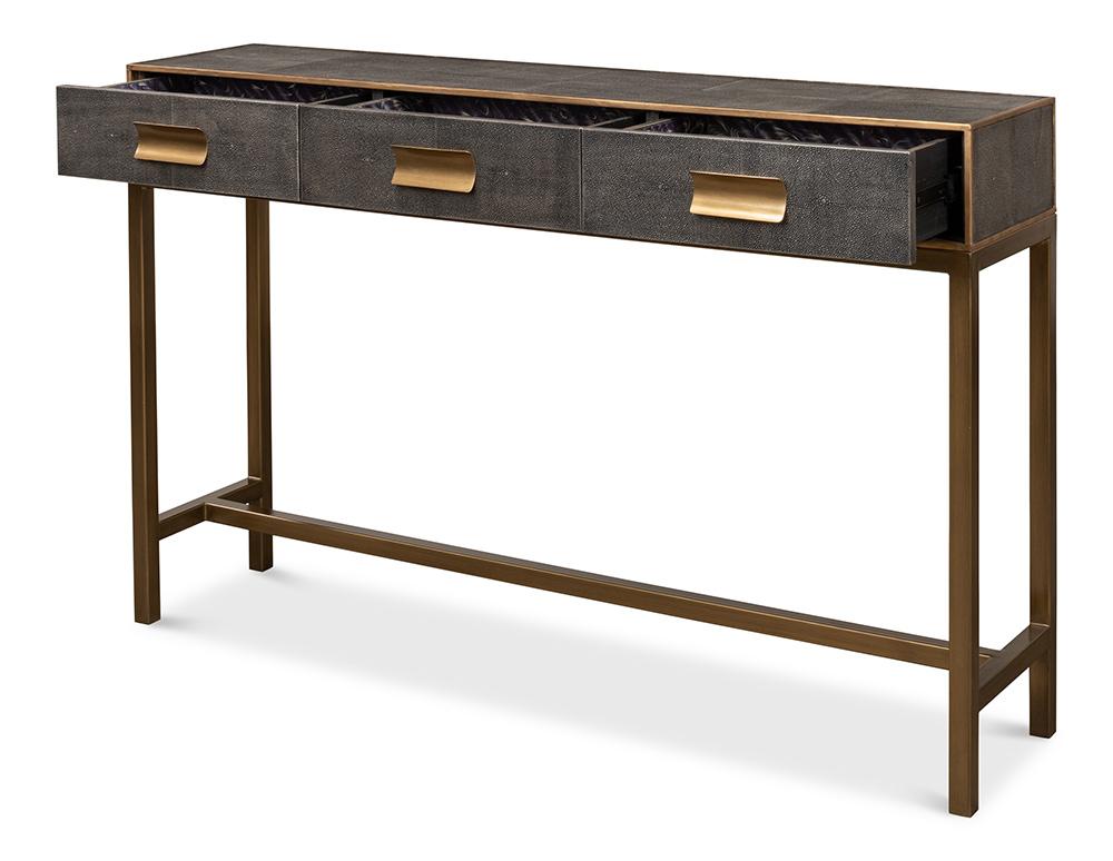 Sarreid Ltd - Gideon Shagreen Console Table, Ant.Grey - 53553-1 veiw 3