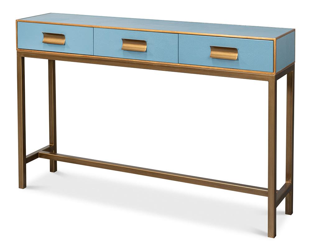 Sarreid Ltd - Gideon Shagreen Console, Chambray Blue - 54005-4 veiw 1