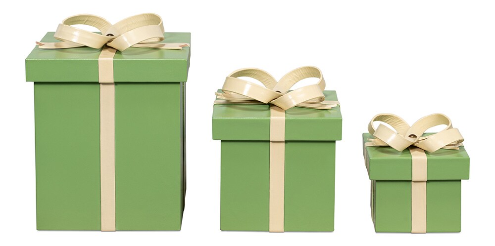 Sarreid Ltd - Ferrell Leather Holiday Boxes,S/3,Green - 54028 veiw 2