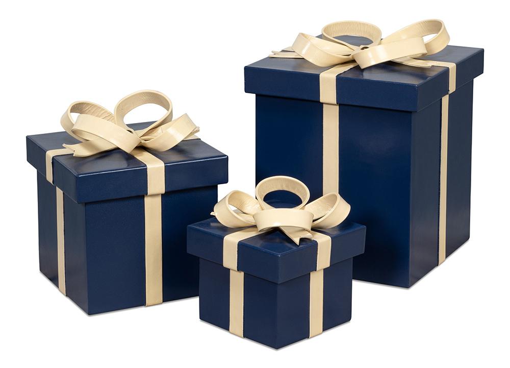 Sarreid Ltd - Ferrell Leather Holiday Boxes,S/3,Navy - 54025 veiw 1
