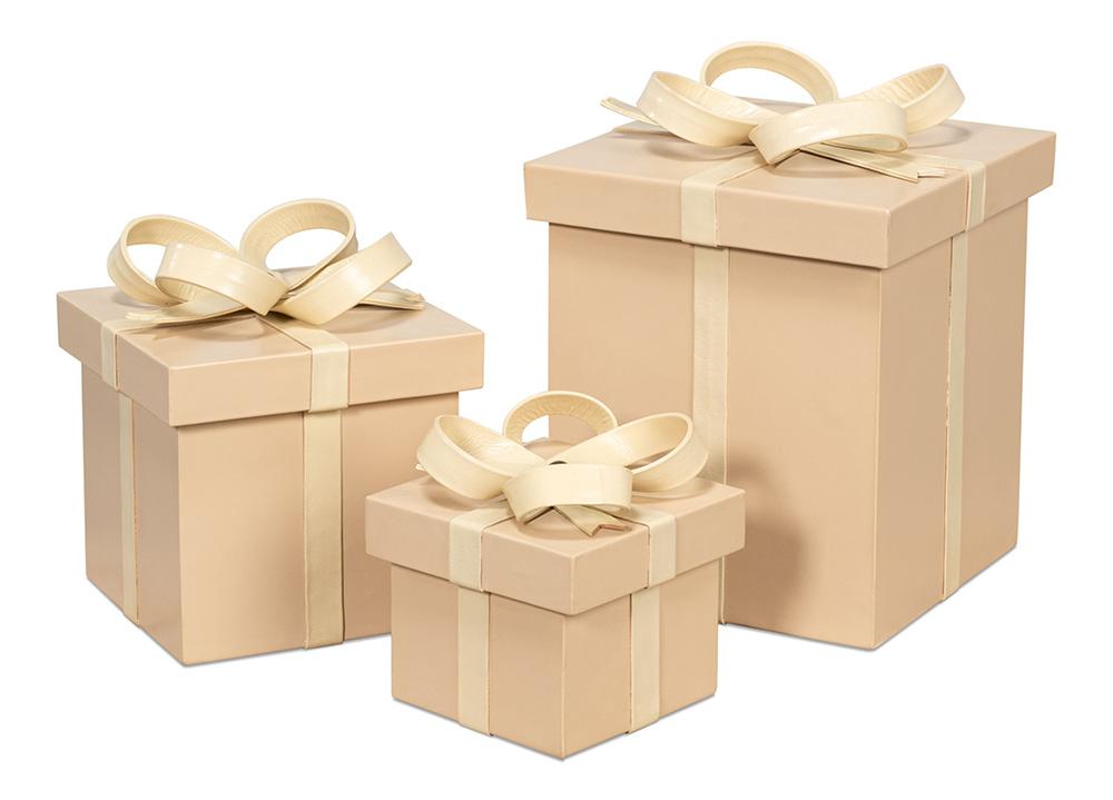 Sarreid Ltd - Ferrell Leather Holiday Boxes,S/3,Taupe - 54026 veiw 1