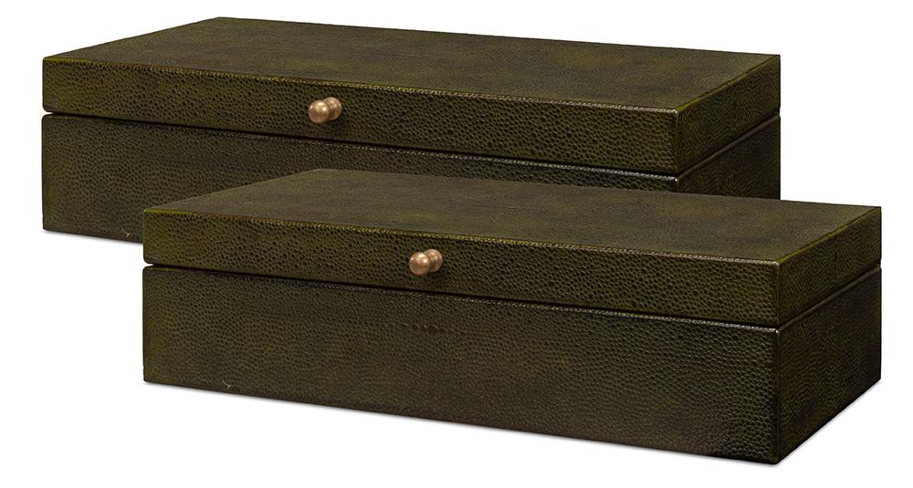 Sarreid Ltd - Gatsburg Shagreen Box, Leaf, Set Of 2 - 54078-3 veiw 1
