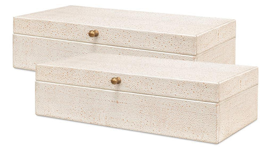 Sarreid Ltd - Gatsburg Shagreen Box,Osprey White, S/2 - 54078-4 veiw 1