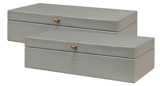 Sarreid Ltd - Gatsburg Shagreen Box, Storm Grey, S/2 - 54078-2 veiw 1