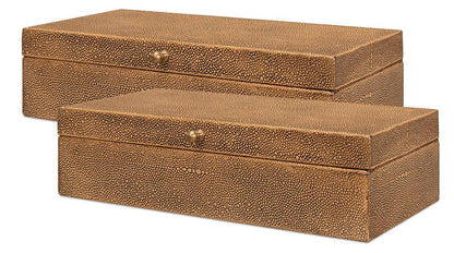 Sarreid Ltd - Gatsburg Shagreen Box, Tawny Brown, S/2 - 54078-5 veiw 1