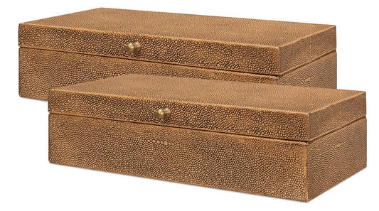 Sarreid Ltd - Gatsburg Shagreen Box, Tawny Brown, S/2 - 54078-5 veiw 1