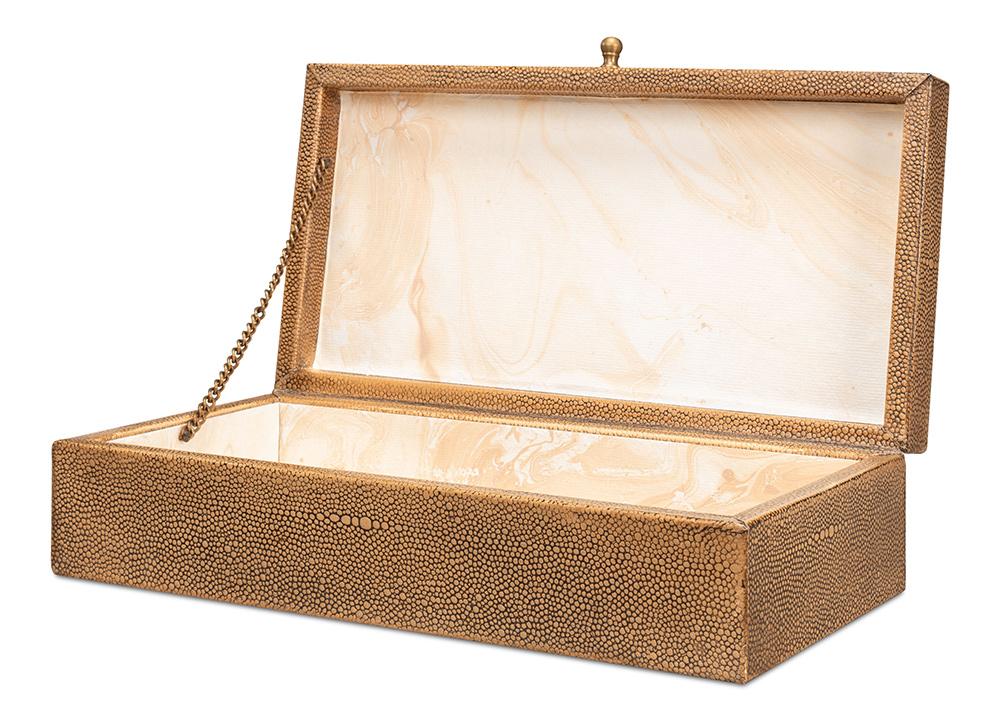 Sarreid Ltd - Gatsburg Shagreen Box, Tawny Brown, S/2 - 54078-5 veiw 3