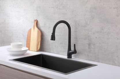 Elegant Furniture & Lighting - Andrea Single Handle Pull Down Sprayer Kitchen Faucet in Matte Black - FAK-305MBK veiw 2