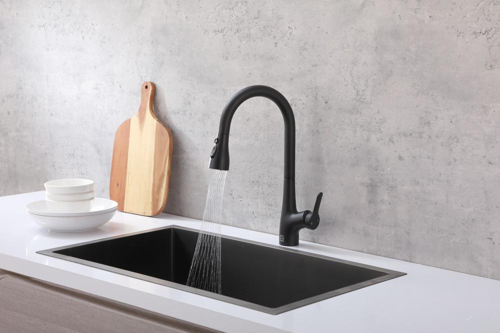 Elegant Furniture & Lighting - Andrea Single Handle Pull Down Sprayer Kitchen Faucet in Matte Black - FAK-305MBK veiw 3